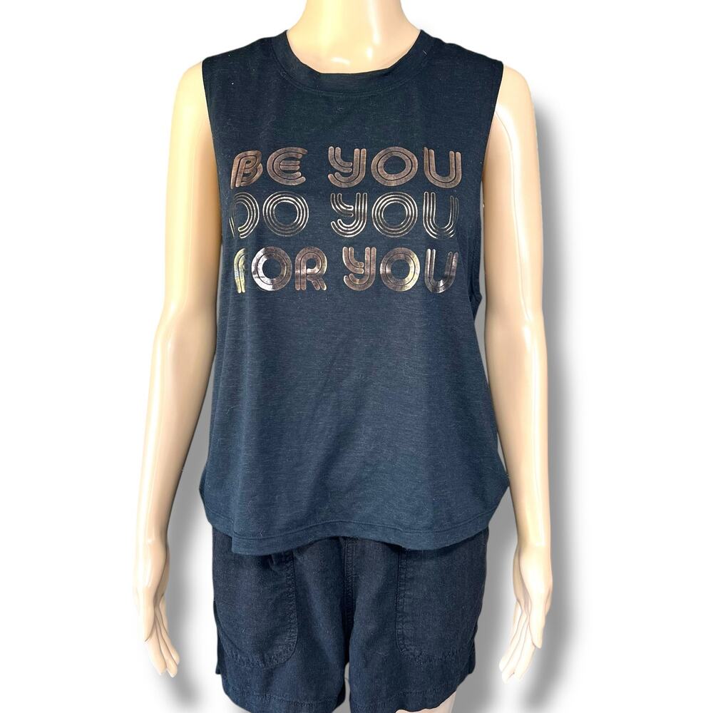 Guru Active Womens Workout Tank Top Shirt Athletic Sleeveless Black Gold Medium